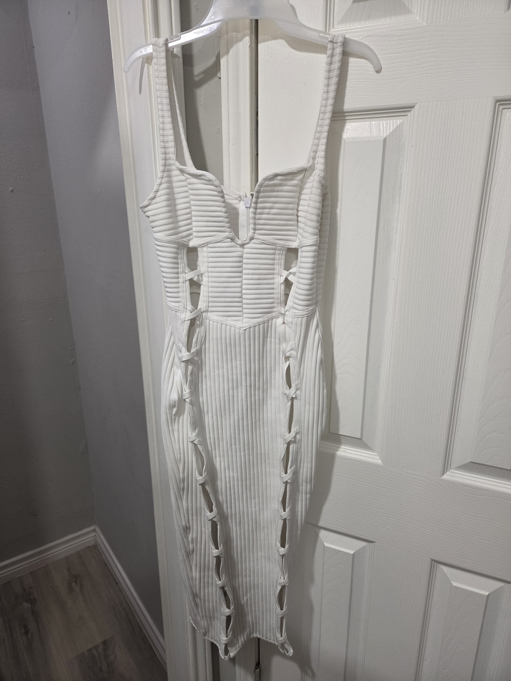 Fashion Nova White Ribbed Cutout Midi Dress